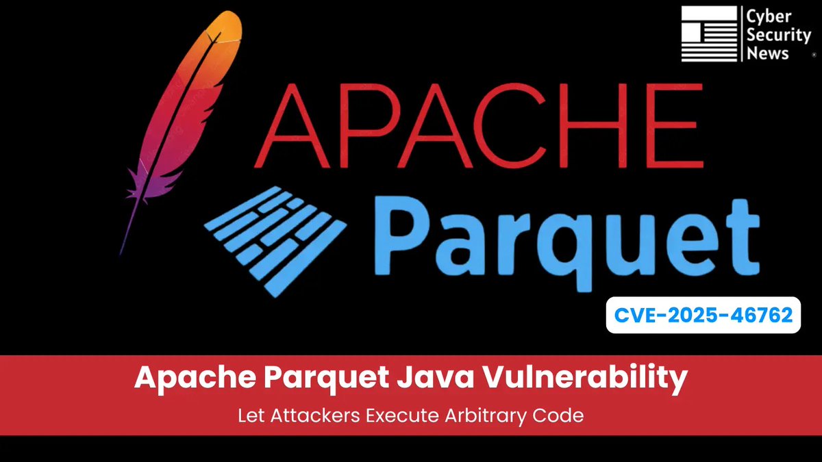 CyberSecTV_eu's tweet image. Apache Parquet flaw in Java tool lets attackers run code via crafted files, putting big data apps using Hadoop and Spark at critical risk. #CyberSecurity #BigData #JavaSecurity