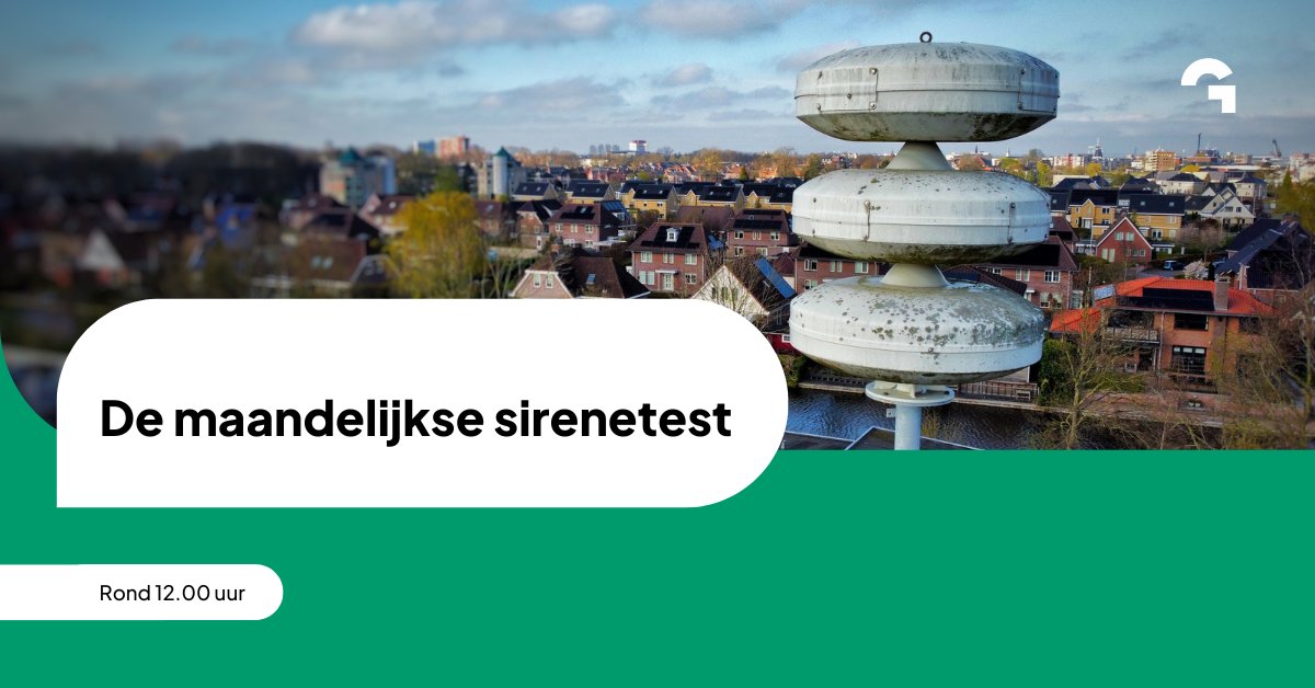 🔊Elke eerste maandag van de maand rond 12.00 uur test de Nederlandse overheid het #luchtalarm.

Zo ook vandaag.  Het geluid van het alarm duurt 1.26 minuten. Er is dan niets aan de hand en je hoeft niets te doen.

Sirene niet gehoord of heb je vragen? veiligheidsregiogroningen.nl/checklists/maa…