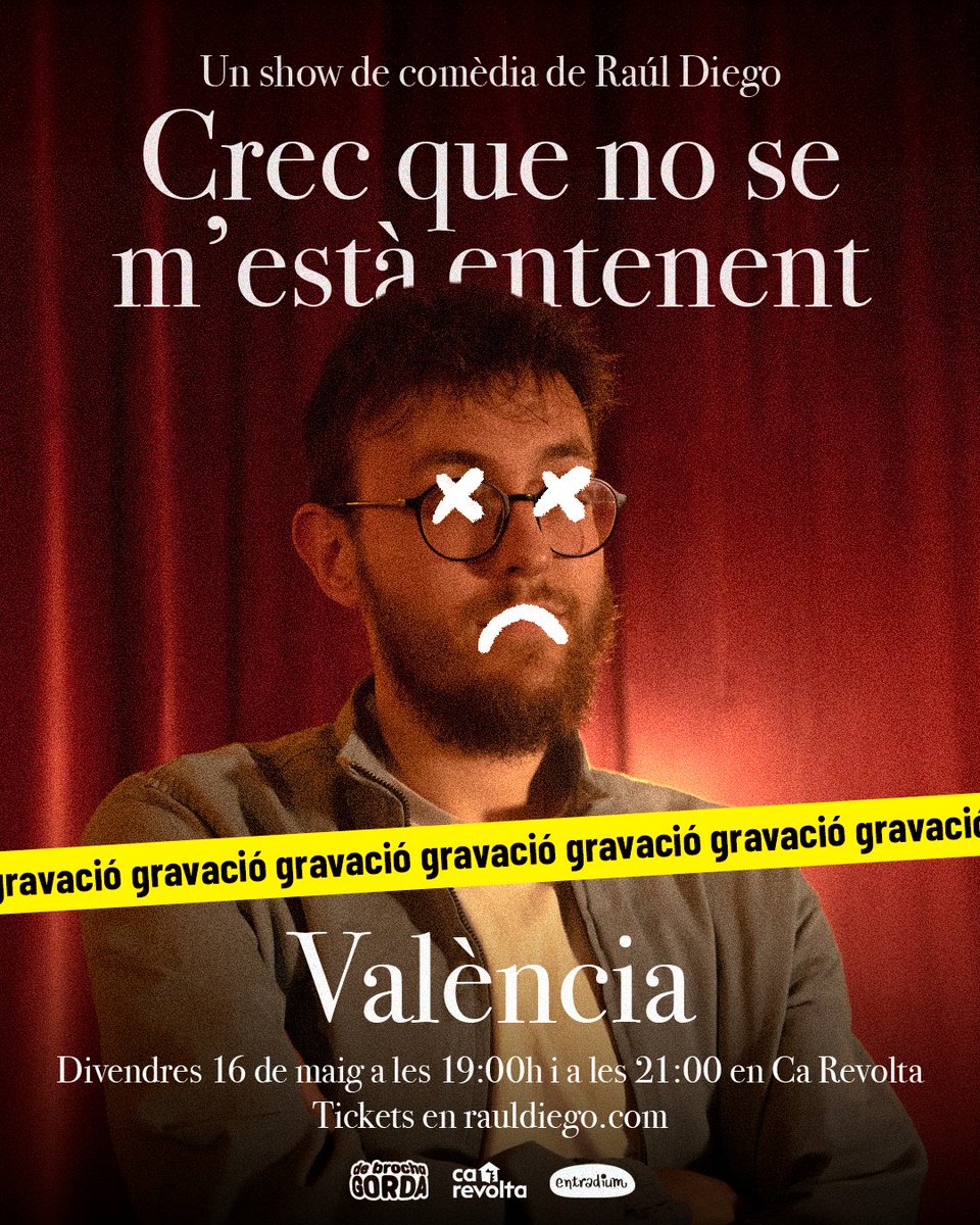 Xusma Deluxe (@xusmadeluxe) on Twitter photo ei! <a href="/rauldieg0/">Raúl Diego</a> fa un monòleg este divendres a València i es gravarà!!! pilleu entrades que estarà wapo!
entradium.com/events/crec-qu… ei! <a href="/rauldieg0/">Raúl Diego</a> fa un monòleg este divendres a València i es gravarà!!! pilleu entrades que estarà wapo!
entradium.com/events/crec-qu…
