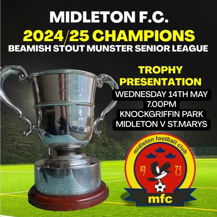 MidletonFC (@midleton_fc) on Twitter photo Everyone member/coach/ supporter/ neighbour / business, come up and make it another memorable night in knockgriffin ๐
Our seniors will be crowned champions for 2nd year in a row, remarkable achievement in this competitive league.
Consistency has been incredible.<a href="/BigRedBench/">RedFM Sport</a> Everyone member/coach/ supporter/ neighbour / business, come up and make it another memorable night in knockgriffin ๐
Our seniors will be crowned champions for 2nd year in a row, remarkable achievement in this competitive league.
Consistency has been incredible.<a href="/BigRedBench/">RedFM Sport</a>