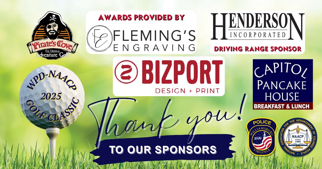 Early shout-outs to our top sponsors! Be sure to check 'em out!

BIZPORT
Henderson Inc.
Fleming's Engraving
Capitol Pancake House
Pirates Cove Adventure Golf

We tee off at 9:00 AM on Saturday, May 31st at the Kiskiack Golf Club - Join Us!
events.golfstatus.com/event/21st-wpd…