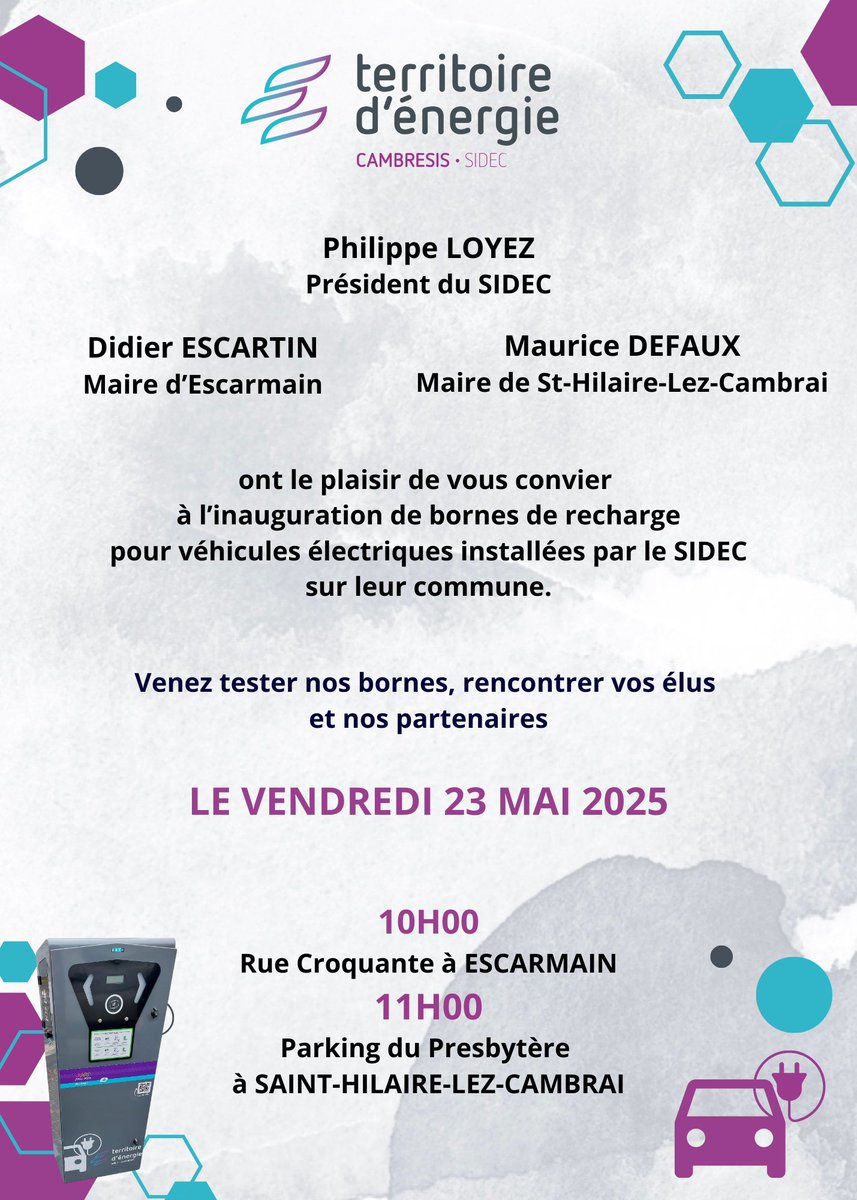 passpass_elec's tweet image. Chers utilisateurs,

🔌🚕🔋Nous sommes heureux de vous annoncer que de nouvelles bornes vont être mises en service à Escarmin et à Saint-Hilaire-lez-Cambrai🔌🚕🔋

L&apos;équipe Pass Pass Electrique

#passpassélectrique #IRVE #mobilitéélectrique