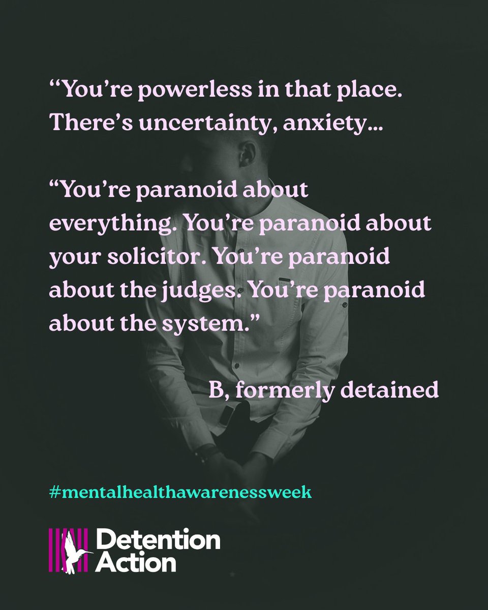 This #MentalHealthAwarenessWeek we're highlighting the hidden crisis in the UK's immigration detention centres. Prolonged confinement. The threat of deportation. Separation from loved ones. Not knowing when you will regain your freedom. Detention is disastrous for mental health.