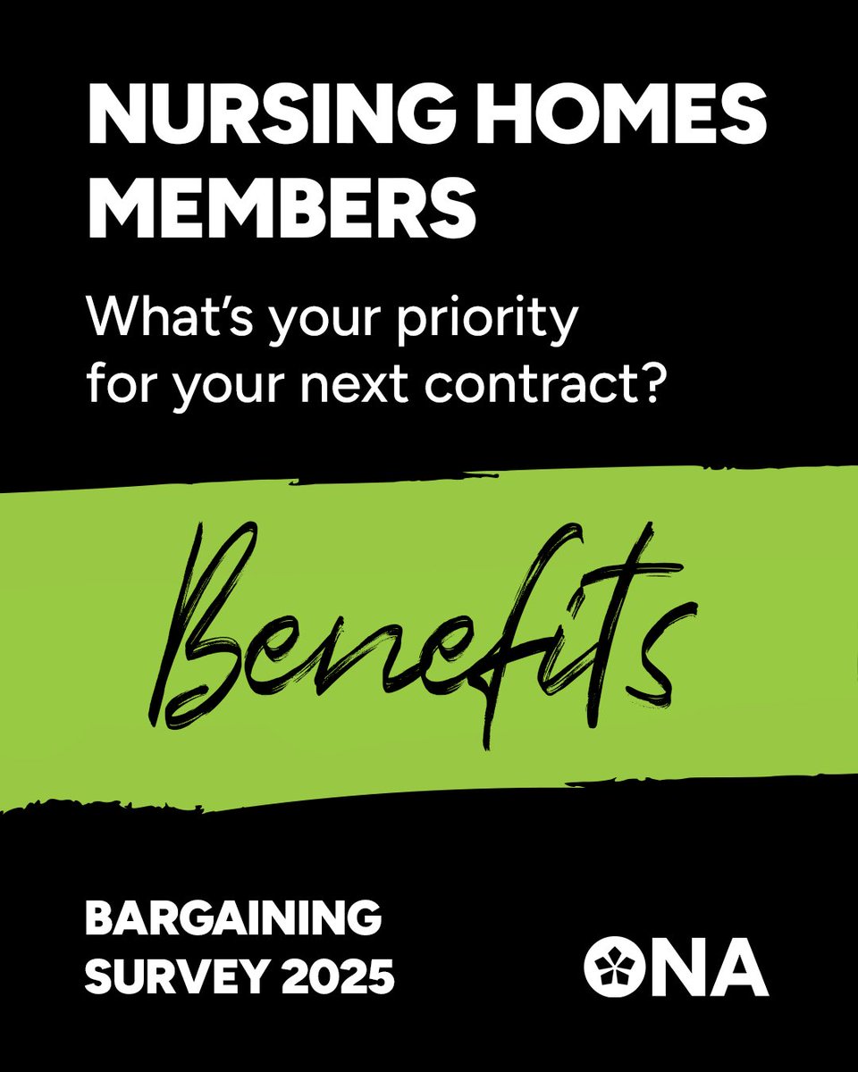 ontarionurses's tweet image. Long-term care members, it&apos;s time to have your say about your priorities for your next contract! Through the confidential and anonymous bargaining survey, tell ONA about your most important demands for the next round of negotiations in long term care.
ona.org/news/2025-ltc-…