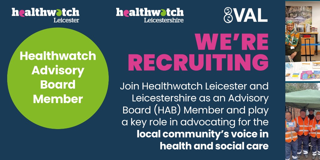 Voluntary Action LeicesterShire (VAL) (@valonline) on Twitter photo Be a voice for your community in shaping local health and social care services. As a Board Member, you'll help guide strategy, engage stakeholders, and ensure services meet local needs.
👉Find out more here: valonline.org.uk/job/healthwatc…
<a href="/HWLL_CO/">Healthwatch Community Outreach</a> <a href="/HealthwatchLeic/">Healthwatch Leicester and Leicestershire</a> Be a voice for your community in shaping local health and social care services. As a Board Member, you'll help guide strategy, engage stakeholders, and ensure services meet local needs.
👉Find out more here: valonline.org.uk/job/healthwatc…
<a href="/HWLL_CO/">Healthwatch Community Outreach</a> <a href="/HealthwatchLeic/">Healthwatch Leicester and Leicestershire</a>