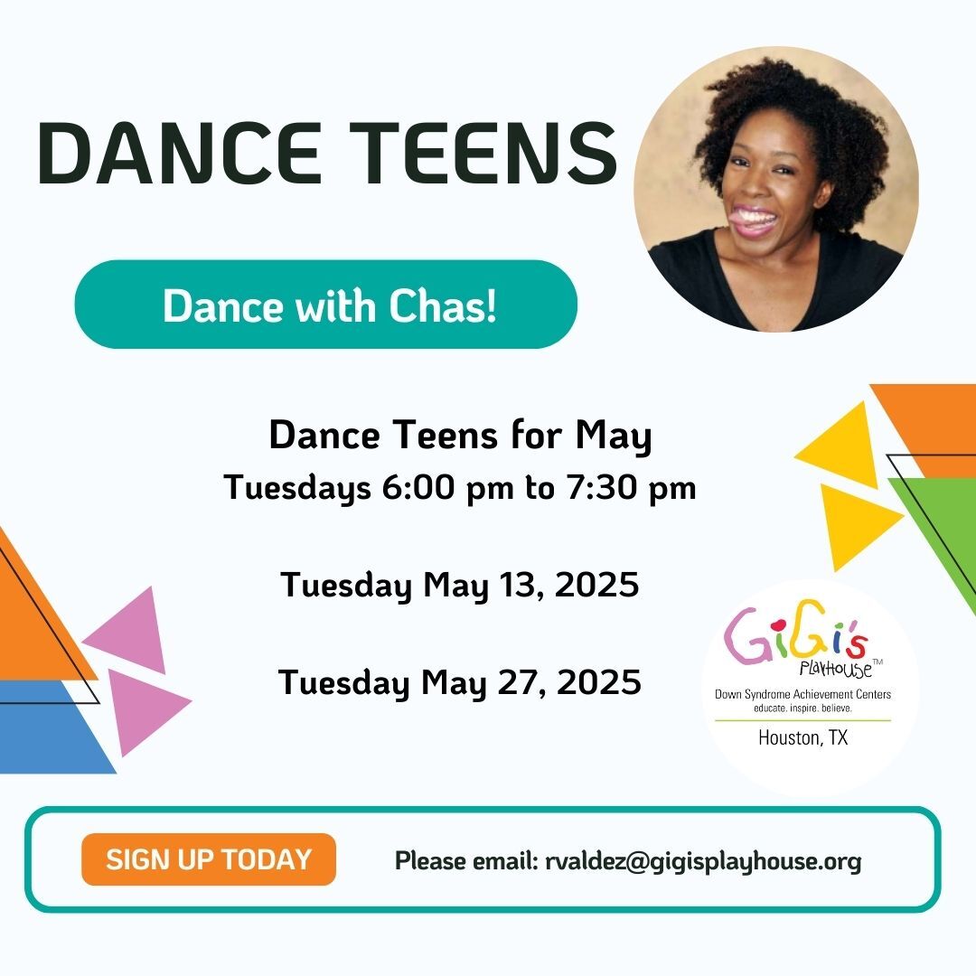🩰Dance Teens with Chas! 🎉
Join us today, Tuesday, May 13th from 6:00–7:30 PM at GiGi’s Playhouse Houston!

Led by the amazing Chasity, this inclusive dance class is designed just for teens to move, express themselves, and most importantly—have FUN! 🎶

📅 May Dance Dates:
✅...