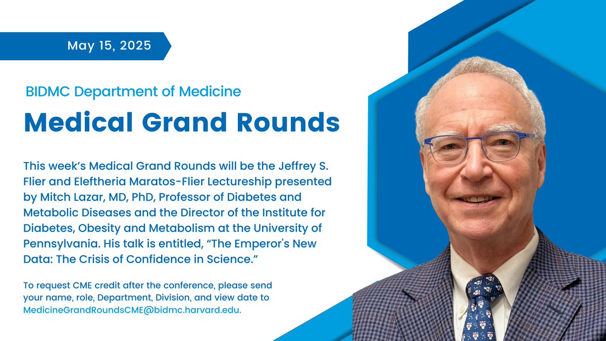 This week’s Grand Rounds will be the Jeffrey S. Flier and Eleftheria Maratos-Flier Lectureship presented by Mitch Lazar, MD, PhD. His talk is entitled, “The Emperor's New Data: The Crisis of Confidence in Science.”

📅 May 15
🕗 8am