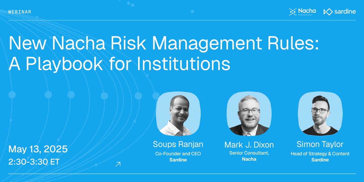 Two teams. One mission: beat fraud. Nacha and Sardine reveal how to close the gap between ACH ops and fraud teams with a rulebook made for action. Register now: hubs.la/Q03m71020