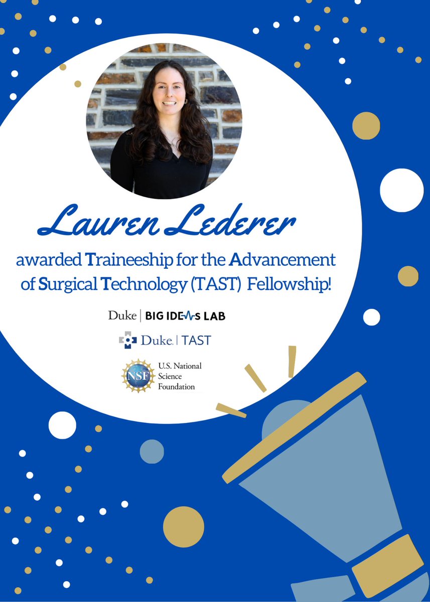 🎉 Big congrats to DCP Student Associate Lauren Lederer on receiving Duke’s NSF-funded TAST fellowship! With a CS background, BME PhD, and real-world tech experience, she brings sharp insight to both TAST &amp; DCP. We’re lucky to have her!
#WomenInSTEM #DukeProud #BME