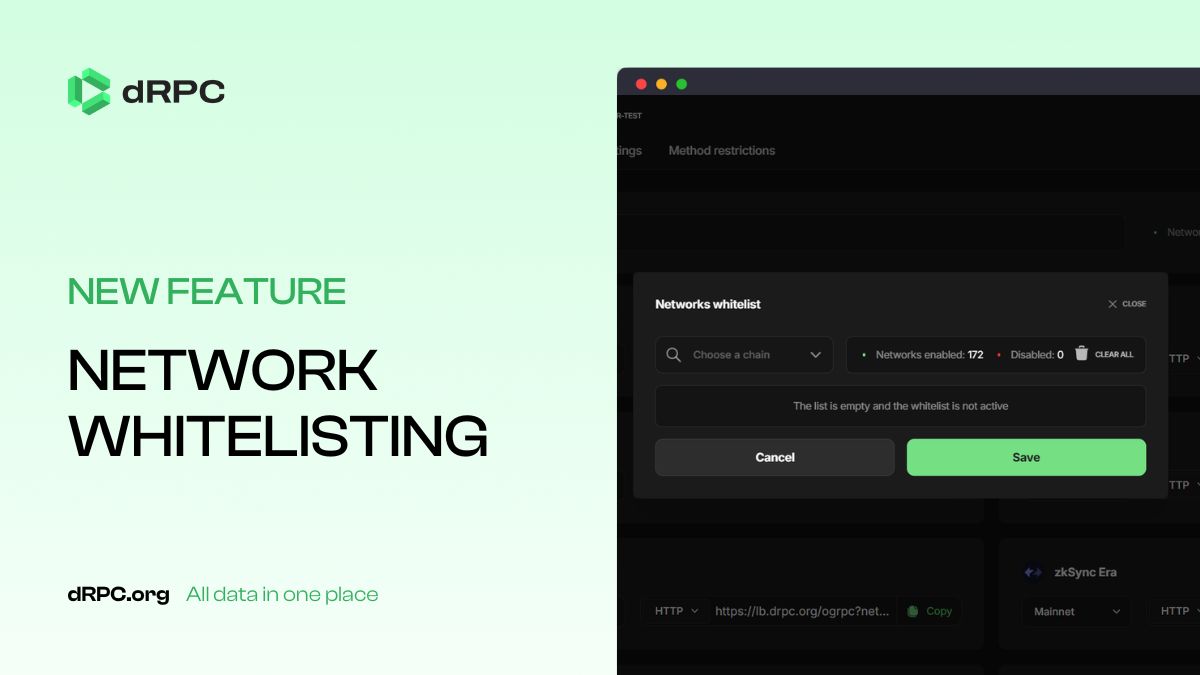 🔥New Feature: Network Whitelists

Network whitelisting lets you control exactly which chains each of your API keys can access.

💡 Why This Helps
Whether you’re building multi-chain apps or want to restrict access for staging or delegated keys — this feature puts you in control