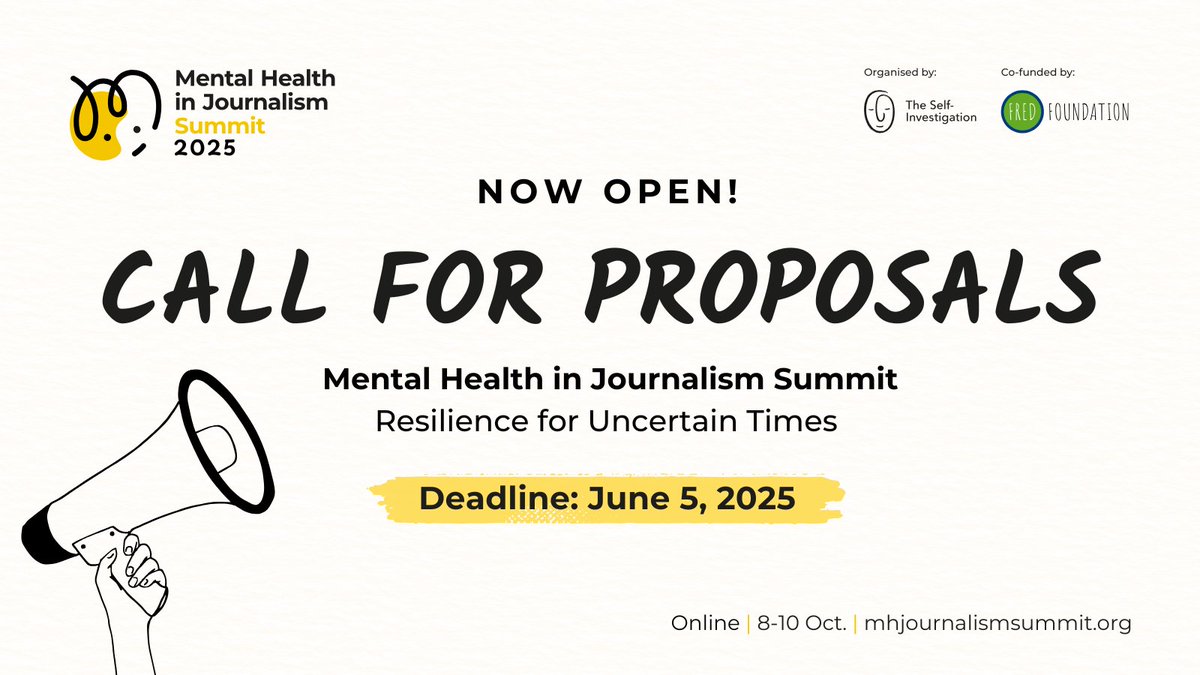 👉 Are you a journalist, mental health advocate, or leader committed to building a more resilient media industry? We want to hear from you! Send your session proposal to #MHJS25 by June 5th. 
🎯 theselfinvestigation.com/summit/session…