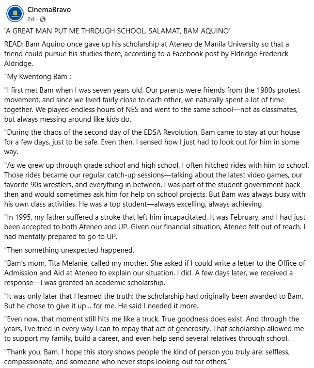 TeamAMDG's tweet image. "...I had just been accepted to both Ateneo and UP. Given our financial situation, Ateneo felt out of reach...It was only later that I learned the truth: the scholarship had originally been awarded to Bam. But he chose to give it up… for me. He said I needed it more." 💙