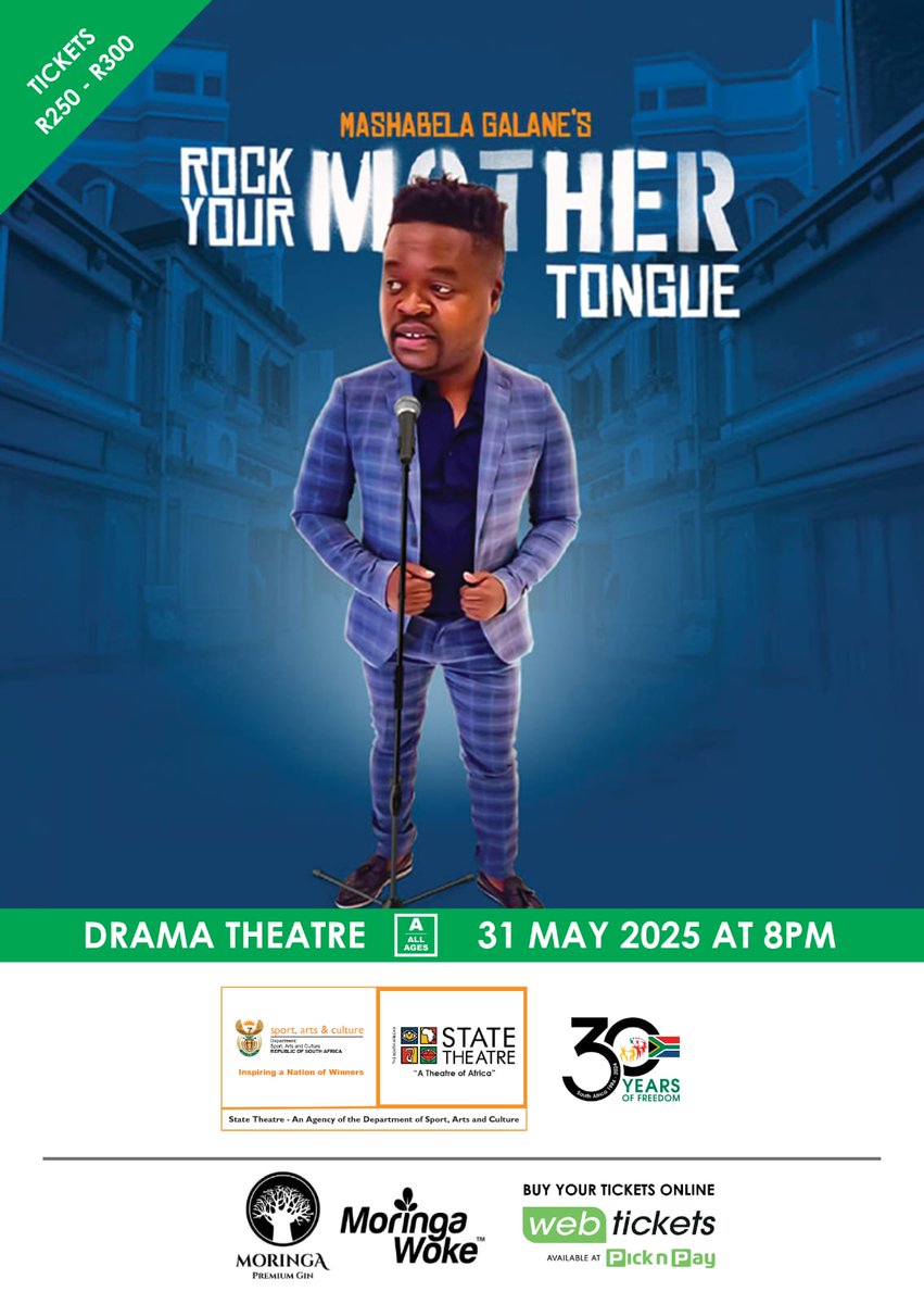 Mashabela Galane (@mashabelacomedy) on Twitter photo Rock your mother tongue comedy | 31 May 2025 | <a href="/sastatetheatre/">SA State Theatre</a> | 8pm | Drama theatre | Tickets R250 <a href="/webtickets/">webtickets</a> | #rockyourmothertonguecomedy Rock your mother tongue comedy | 31 May 2025 | <a href="/sastatetheatre/">SA State Theatre</a> | 8pm | Drama theatre | Tickets R250 <a href="/webtickets/">webtickets</a> | #rockyourmothertonguecomedy