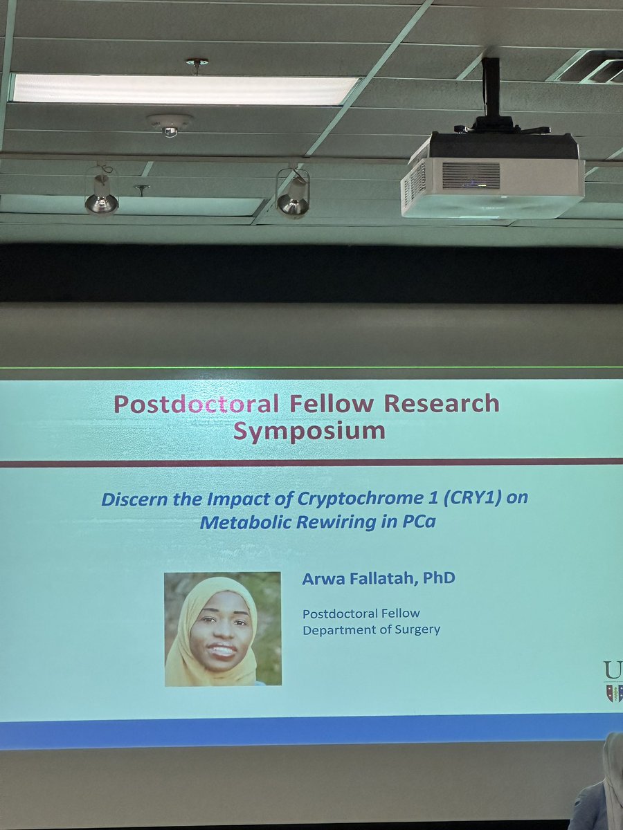 Center for Prostate Disease Research (@cpdr_labs) on Twitter photo Happening now - #ShafiLab <a href="/AyeshaShafi_PhD/">Ayesha Shafi, PhD</a> postdoc, Arwa, presents her work on circadian dysfunction mediating metabolic rewiring in prostate cancer <a href="/USUhealthsci/">Uniformed Services University</a> Postdoctoral Research Symposium. Happening now - #ShafiLab <a href="/AyeshaShafi_PhD/">Ayesha Shafi, PhD</a> postdoc, Arwa, presents her work on circadian dysfunction mediating metabolic rewiring in prostate cancer <a href="/USUhealthsci/">Uniformed Services University</a> Postdoctoral Research Symposium.