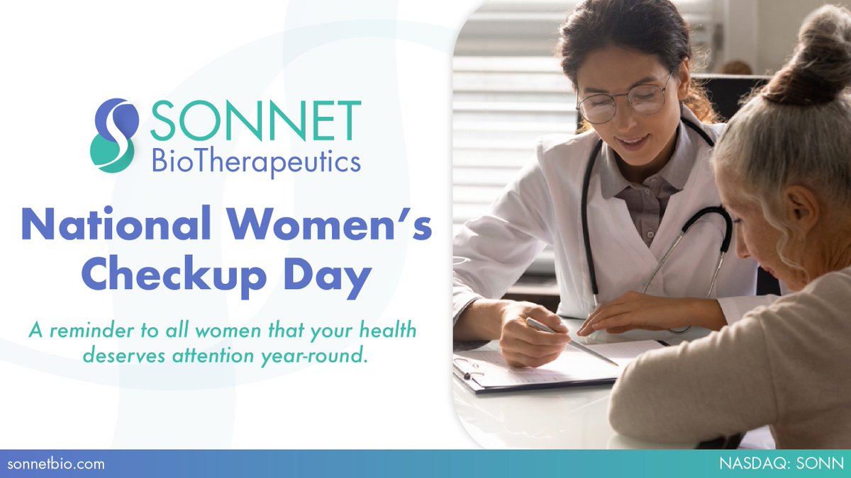 SonnetBio's tweet image. Today is National Women’s Checkup Day—a reminder that your health deserves attention year-round. Regular checkups are an essential part of staying informed and proactive about your well-being.

$SONN #Oncology #SolidTumors #NationalWomensCheckupDay #WomensCheckupDay