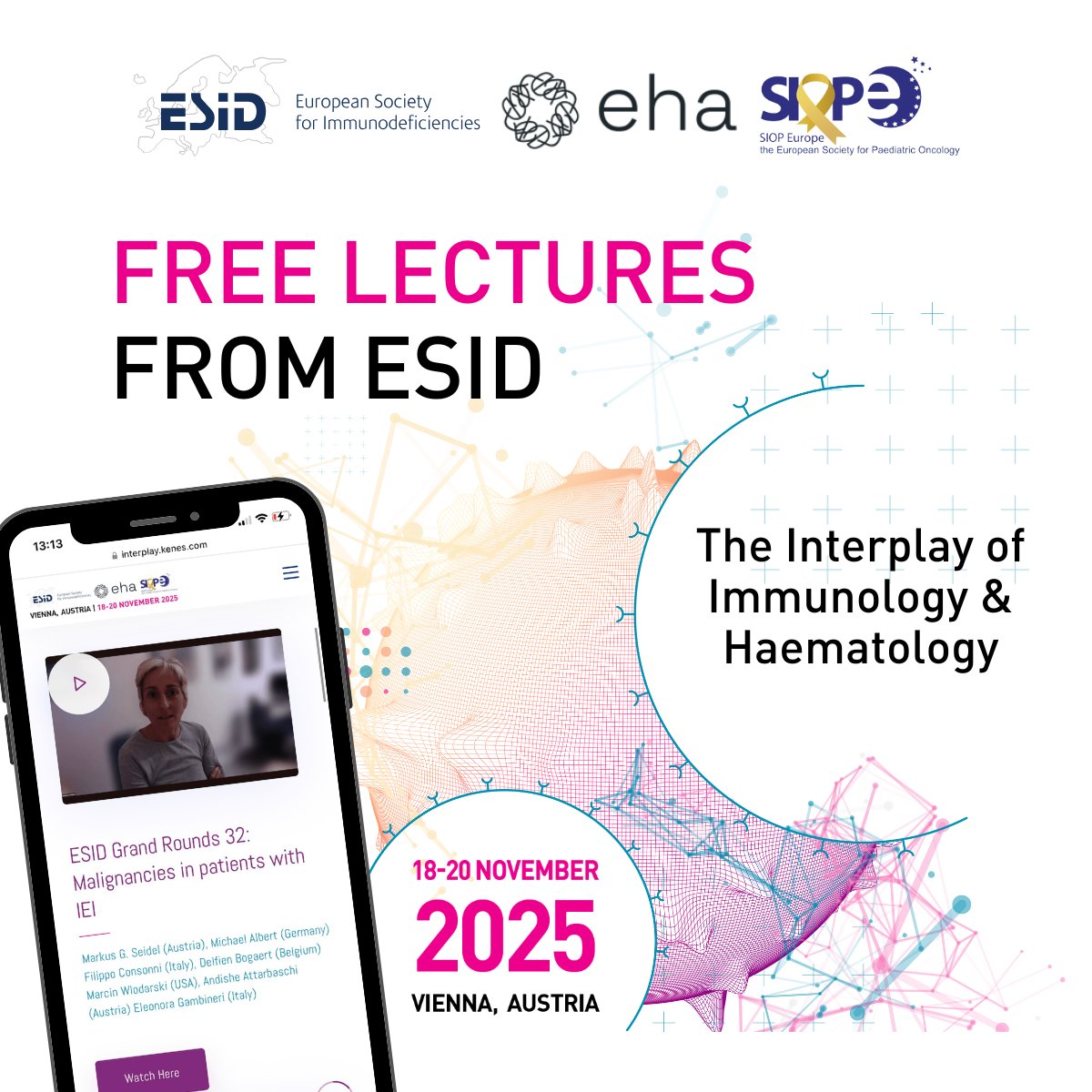 🧩 ESID Grand Rounds 32: Malignancies in Patients with IEI
What if cancer is the first sign of immune dysfunction?
Watch real cases where malignancy revealed underlying IEI — a key topic for the ESID EHA SIOPE Focused Symposium 2025.📺 bit.ly/4hWmoW9 #Interplay2025 #IEI