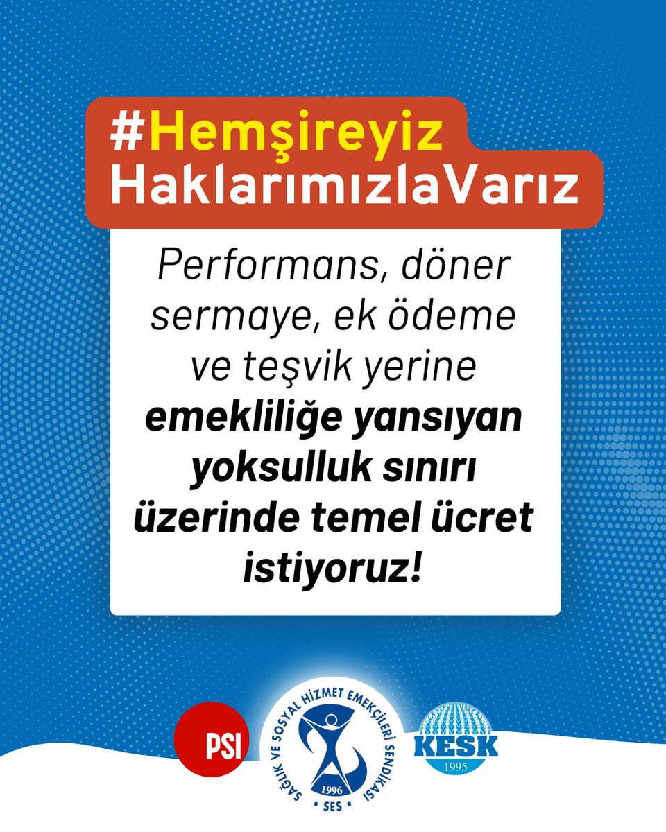 📢Performans, döner sermaye, ek ödeme ve teşvik yerine emekliliğe yansıyan yoksulluk sınırı üzerinde temel ücret istiyoruz!

#HemşireyizHaklarımızlaVarız