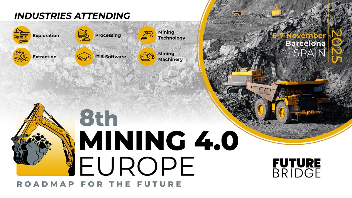 🚀 Mining meets the digital era!

Join #Mining40 leaders in Barcelona this Nov 6–7 to explore AI, IoT, automation &amp; more reshaping the industry.

🧠 Insightful talks
🤝 Elite networking
🍷 Evening reception
🔗 mining-events.com/8th-mining-4-0…
#SmartMines #SustainableMining