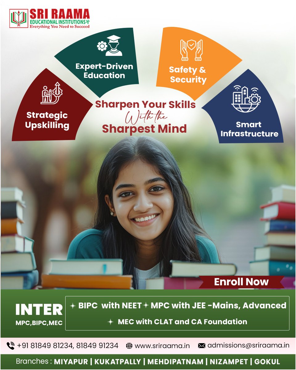 sriraamaeduinst's tweet image. 🎯 Your Future Begins Here – Learn, Grow &amp;amp; Succeed with Sri Raama!

At Sri Raama Educational Institutions, we don&apos;t just teach — we empower minds. 

🌐 sriraama.in

#SriRaamaInstitutions #AdmissionsOpen2025 #IntermediateAdmissions #MPC #BiPC #MEC #NEETCoaching