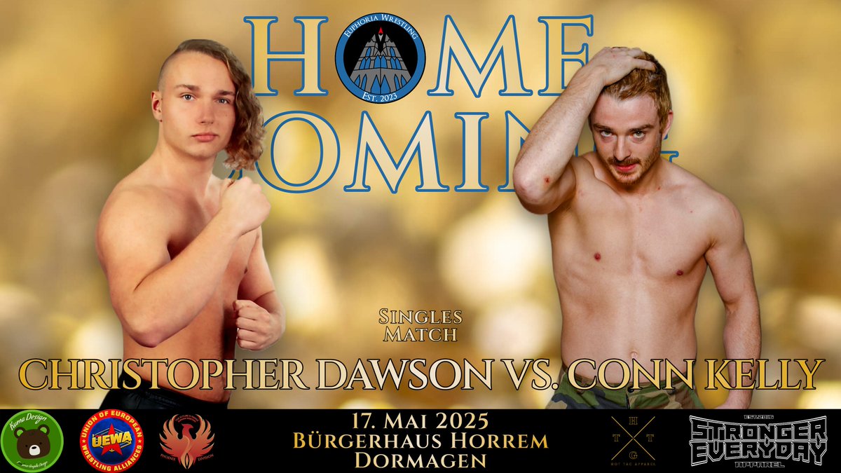 Two promising talents will grace the ring when newcomers <a href="/ConntKelly/">Conn</a> and #ChristopherDawson face off.

Tickets - Homecoming:
linktr.ee/euphoriawrestl…

#euphoriawrestling #wrestling #dormagen #cologne #announcement #EWhomecoming #düsseldorf