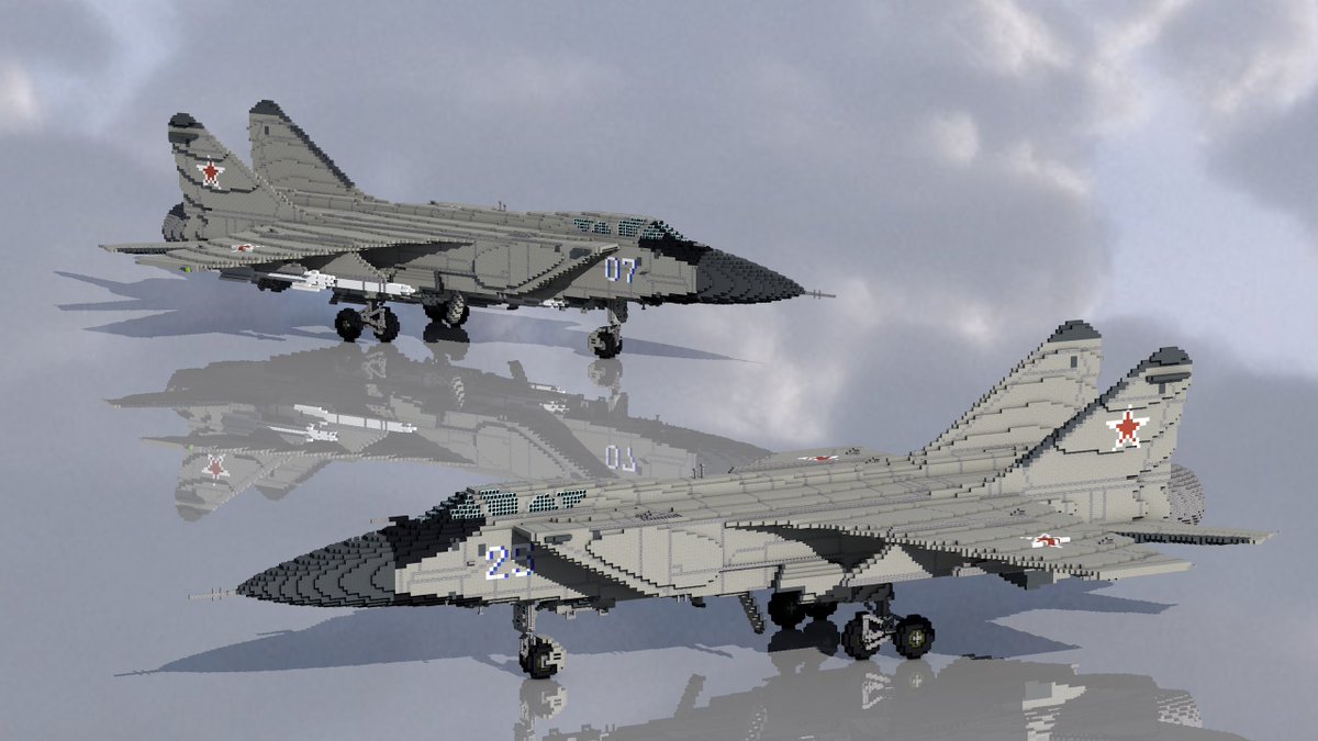 Shonshiku0416's tweet photo. ロシア重型截撃戦闘機
MIG-31BM「フォックスハウンド」

次世代超音速重迎撃機（MiG-25後継機）
反衛星ミサイル・超音速巡航ミサイルの搭載可能
世界最速かつ最大離陸重量を誇る戦闘機であり、『飛行するミサイル部隊』の異名で知られる

#Minecraft  #Minecraft軍事部 https://t.co/nyIO3udxol