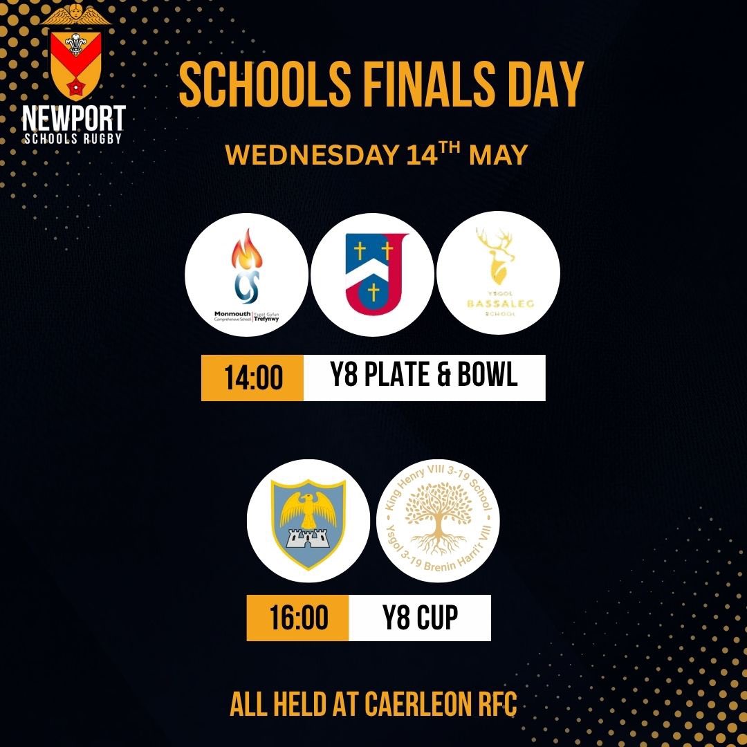 Newport Schools Rugby (@nptschoolsrugby) on Twitter photo Coming up tomorrow is the first of our schools finals days. It’s the turn of Year 8.
We have <a href="/MCSPE1/">MCS PE</a>, <a href="/StJoesRCpe/">SJHS PE Department</a> & <a href="/BassalegPE/">Bassaleg PE Dept.</a> in the Plate and Bowl
Followed by @caerleonboyspe & <a href="/KHS_PE_Dept/">KHSPE</a> in the Cup final.
All matches being held <a href="/Caerleon_RFC/">Caerleon RFC</a> Coming up tomorrow is the first of our schools finals days. It’s the turn of Year 8.
We have <a href="/MCSPE1/">MCS PE</a>, <a href="/StJoesRCpe/">SJHS PE Department</a> & <a href="/BassalegPE/">Bassaleg PE Dept.</a> in the Plate and Bowl
Followed by @caerleonboyspe & <a href="/KHS_PE_Dept/">KHSPE</a> in the Cup final.
All matches being held <a href="/Caerleon_RFC/">Caerleon RFC</a>