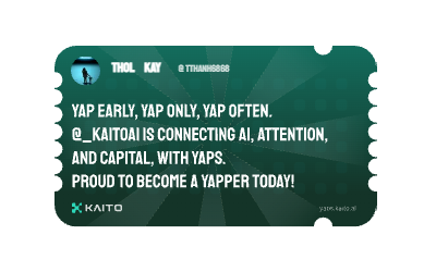Tthanh6868's tweet photo. Yap early, yap only, yap often.

@KaitoAI is connecting AI, attention and capital with Yaps.

Just claimed my social card and I'm accumulating Yap points in real-time.

Claim yours 👉 https://t.co/zd6btyvwEi https://t.co/Z7IyzDRukZ