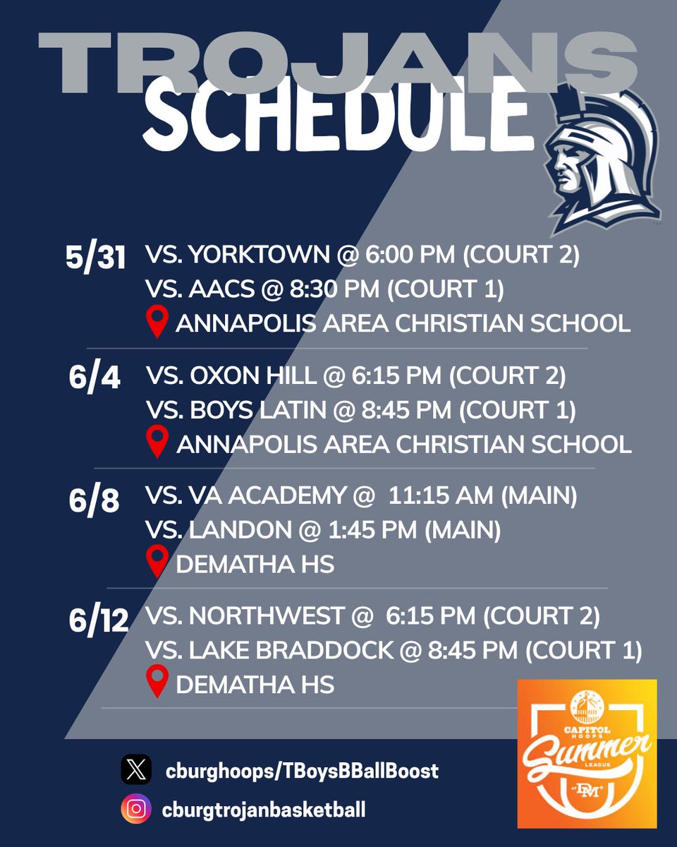 Capitol Hoops Summer League schedule dropped for the Trojans! #berelentless