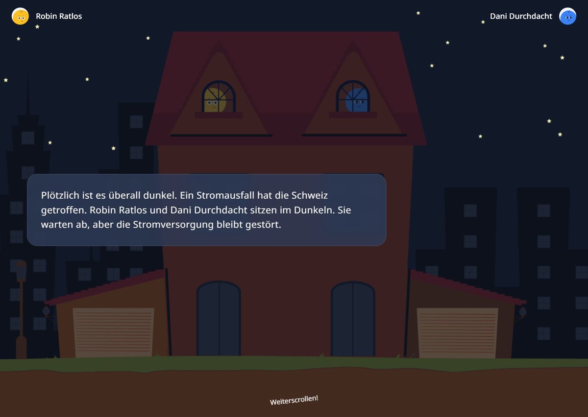 Kein Strom mehr? In diesem immersiven Scrollytelling erfahren Sie, wie Sie sich auf einen grossflächigen Stromausfall in der Schweiz vorbereiten können. notvorrat-fabel.bwl.admin.ch/de  
#Notvorrat #Versorgung