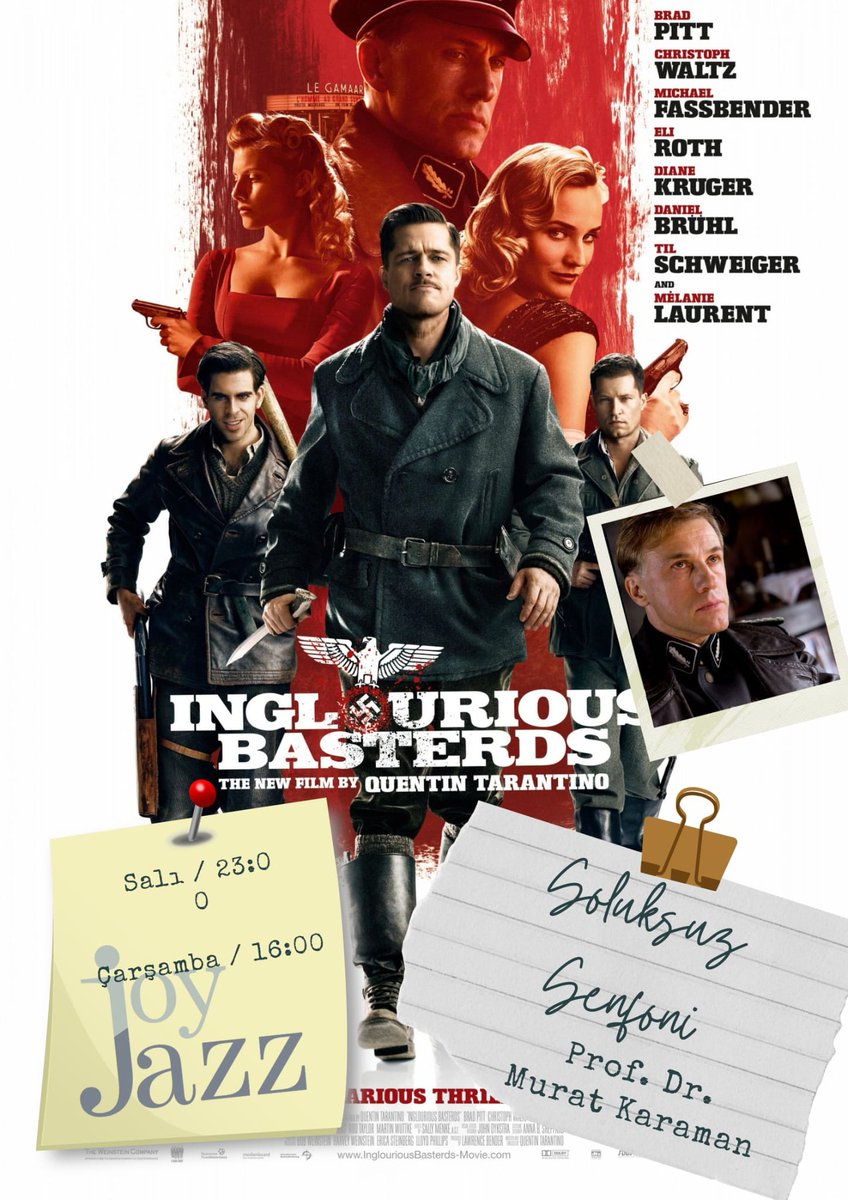 🎧🎷 <a href="/karnaval/">Karnaval App</a>'da <a href="/Joyjazzradio/">JӨYJΛZZ</a>'da #SoluksuzSenfoni programımda bu akşam saat 23.00de yönetmen koltuğunda ünlü yönetmen Quentin Tarantino'nun oturduğu, ünlü oyuncular Brad Pitt ve Christoph Waltz'un başrolde oynadığı "Soysuzlar Çetesi" filmi ve soundtrack'in eşsiz müzikleri ile