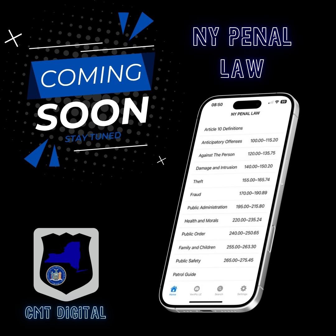 cmt_digital3's tweet image. 📢 Coming Soon from CMT Digital
We’re proud to announce the upcoming release of our latest iOS application: NY Penal Law.

Designed specifically for law enforcement, legal professionals, and anyone needing quick, reliable access to New York State Penal Law, this app offers a…