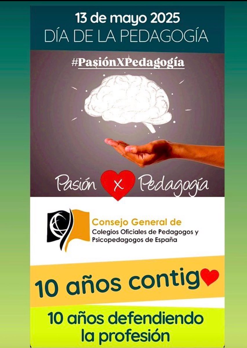 🎉🎉🎉Feliz día de la #pedagogia !!!! Hoy es nuestro día!!!!🎉🎉🎉
Pedagogía es muchas cosas pero PASIóN es lo que sienten todas y todos sus profesionales cuando la ejercen.

#pedagogo #pedagoga #psicopedagogo #psicopedagoga #pasionxpedagogia #13DeMayo <a href="/consejo_gral/">Consejo Gral. PEDAGOGOS Y PSICOPEDAGOGOS de ESPAÑA</a>