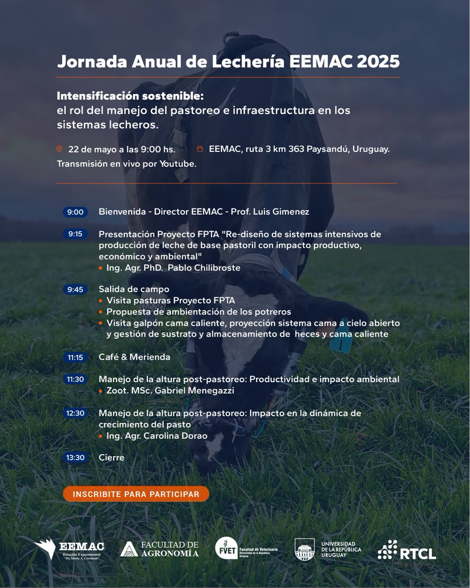 Faltan 9 días para la Jornada de Lechería EEMAC 2025
Reservá la mañana del 22 de mayo para reencontrarnos y llevarte la información que necesitás.
Inscribite 👇
bit.ly/InscripcionEEM…