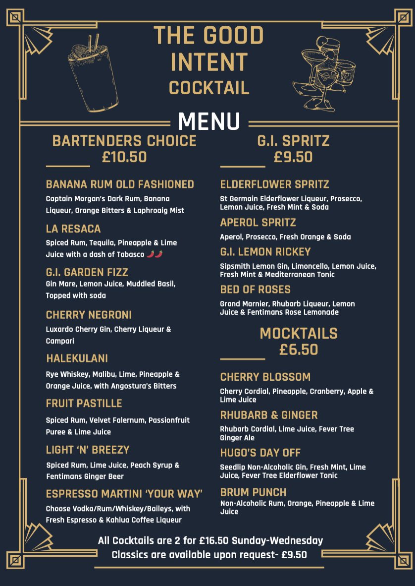 GWABirmingham's tweet photo. 🍸 It’s #WorldCocktailDay and @GoodIntentbar at @GWArcade is mixing up the magic.
Try the Banana Rum Old Fashioned, G.I. Garden Fizz, or fiery La Resaca today - and psst... a brand new cocktail menu is dropping soon 👀
#BrumBars #GreatWesternArcade #ColmoreLife https://t.co/85HWHQuvFE