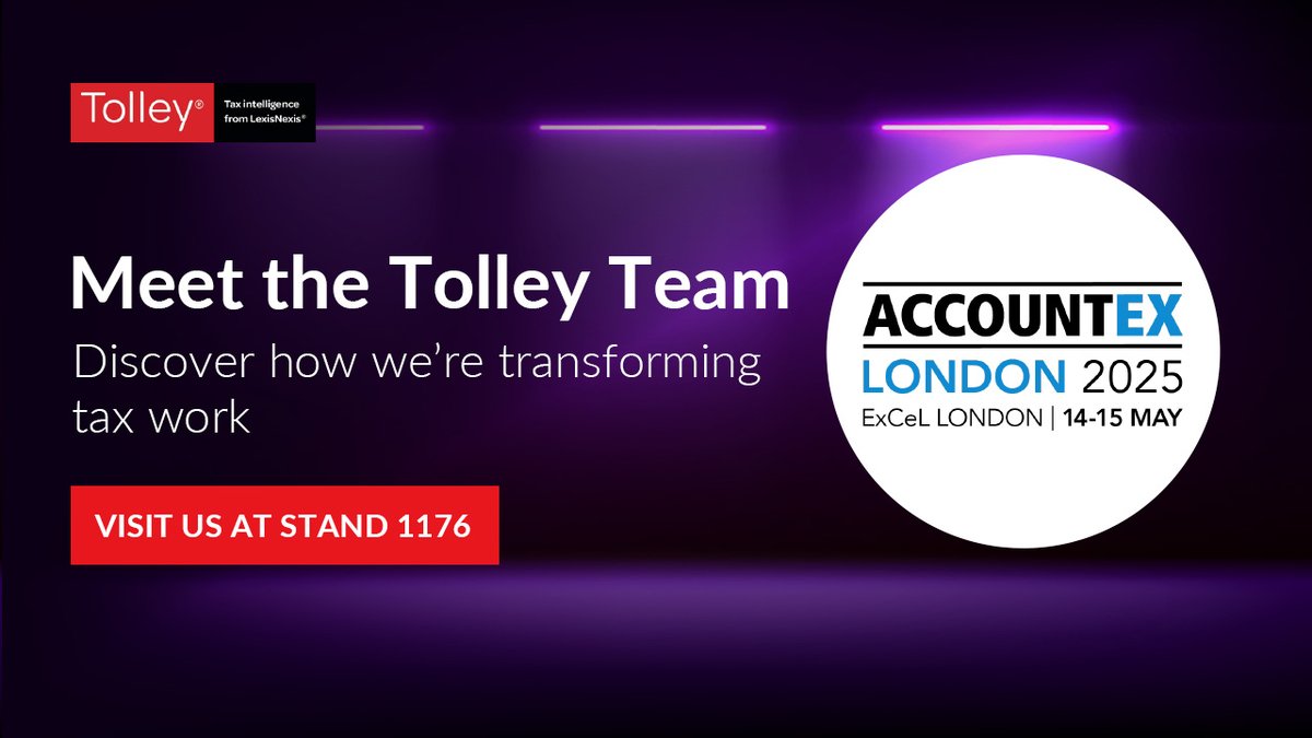 We’re heading to #AccountexLondon this week!

📍 Join us at Stand 1176 | 14–15 May
✅ Meet the team
✅ See Tolley+ AI in action 
✅ Discover how we can streamline your #tax workflow

Let’s chat!

#TolleyPlusAI #TaxAI