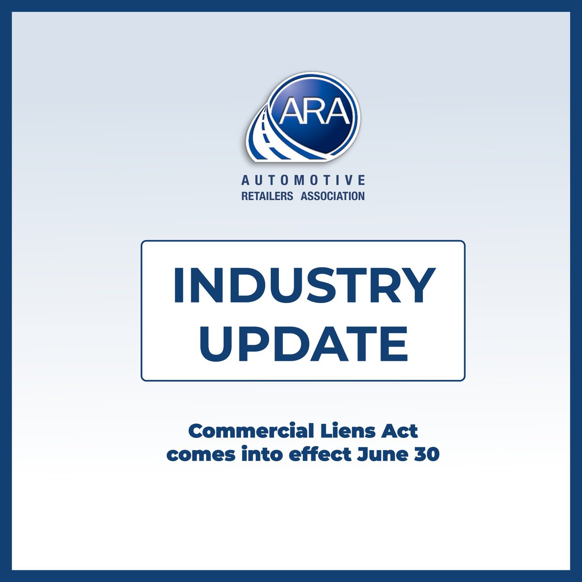 The Commercial Liens Act takes effect June 30, streamlining rules for repair, storage, &amp; transport businesses. It reduces legal costs &amp; makes enforcing compensation rights easier. The ARA is here to help.

👉 Learn more: ara.bc.ca/commercial-lie…