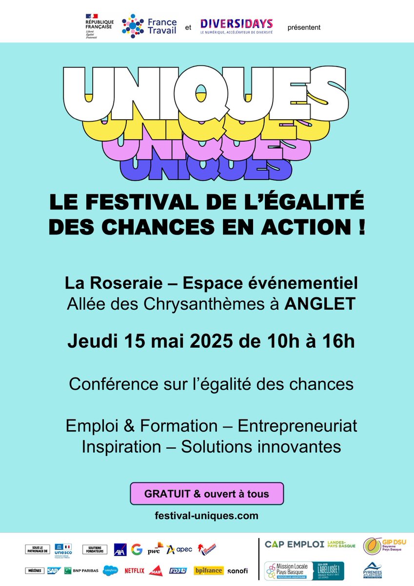 <a href="/MissionLocalePB/">MissionLocalePaysBasque</a>  sera présente au #FESTIVALUNIQUES le 15 mai à Anglet !

Infos #emploi #formation #entrepreneuriat
Avec de 2 #jeunes #missionlocalepaysbasque : perf musicale de Jodie Maillard (10h-11h)et pâtisseries de Dorian Ribeiro sur notre stand
Venez nous rencontrer !