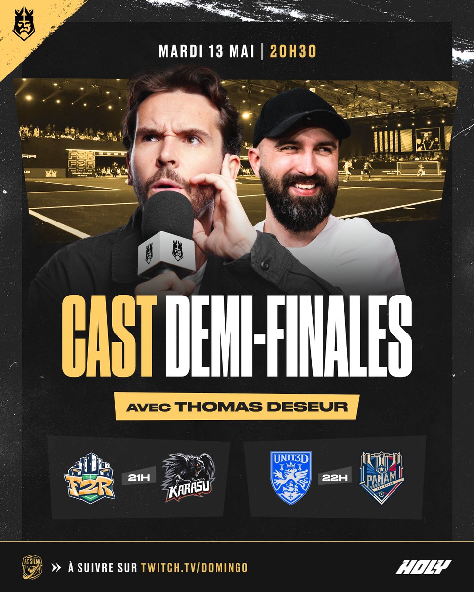 DomingoTV (@domingotv) on Twitter photo Suite des playoffs de la Kings League sur la chaîne de PA ce soir à 20h30 avec les demi-finales commentées en compagnie de l'immense <a href="/ThomasDeseur/">Thomas Deseur</a> 🎙️ Suite des playoffs de la Kings League sur la chaîne de PA ce soir à 20h30 avec les demi-finales commentées en compagnie de l'immense <a href="/ThomasDeseur/">Thomas Deseur</a> 🎙️