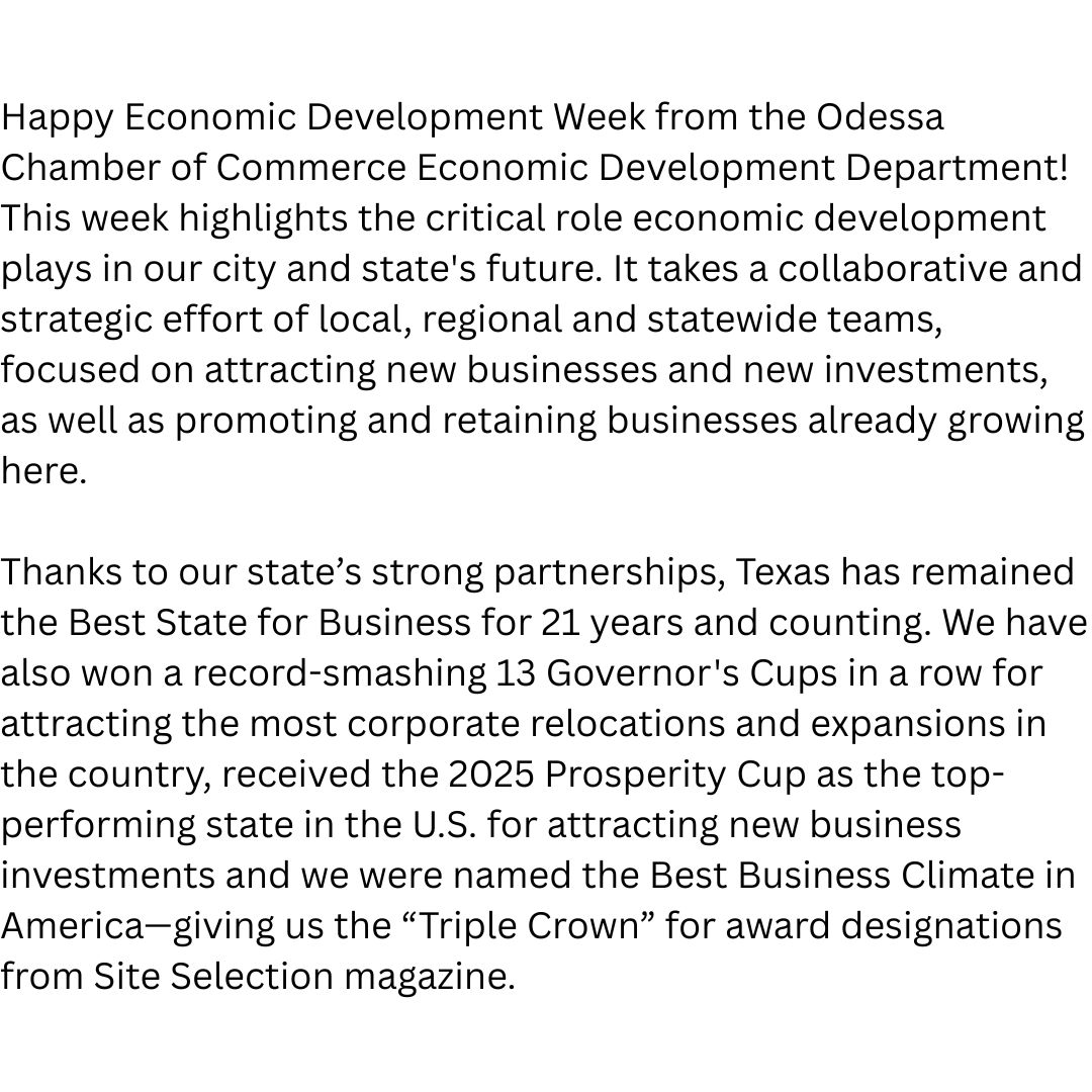 odessa_develop's tweet image. Hear what Texas Gov. Greg Abbott has to say about #EconDevWeekTexas here:
youtube.com/watch?v=WV5oBH…

#onlyodessa