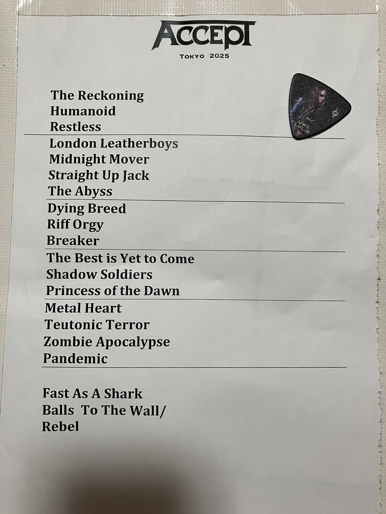 最終出品 来日公演2025 GUNS N' ROSES セトリ紙（GUNS N' ROSES