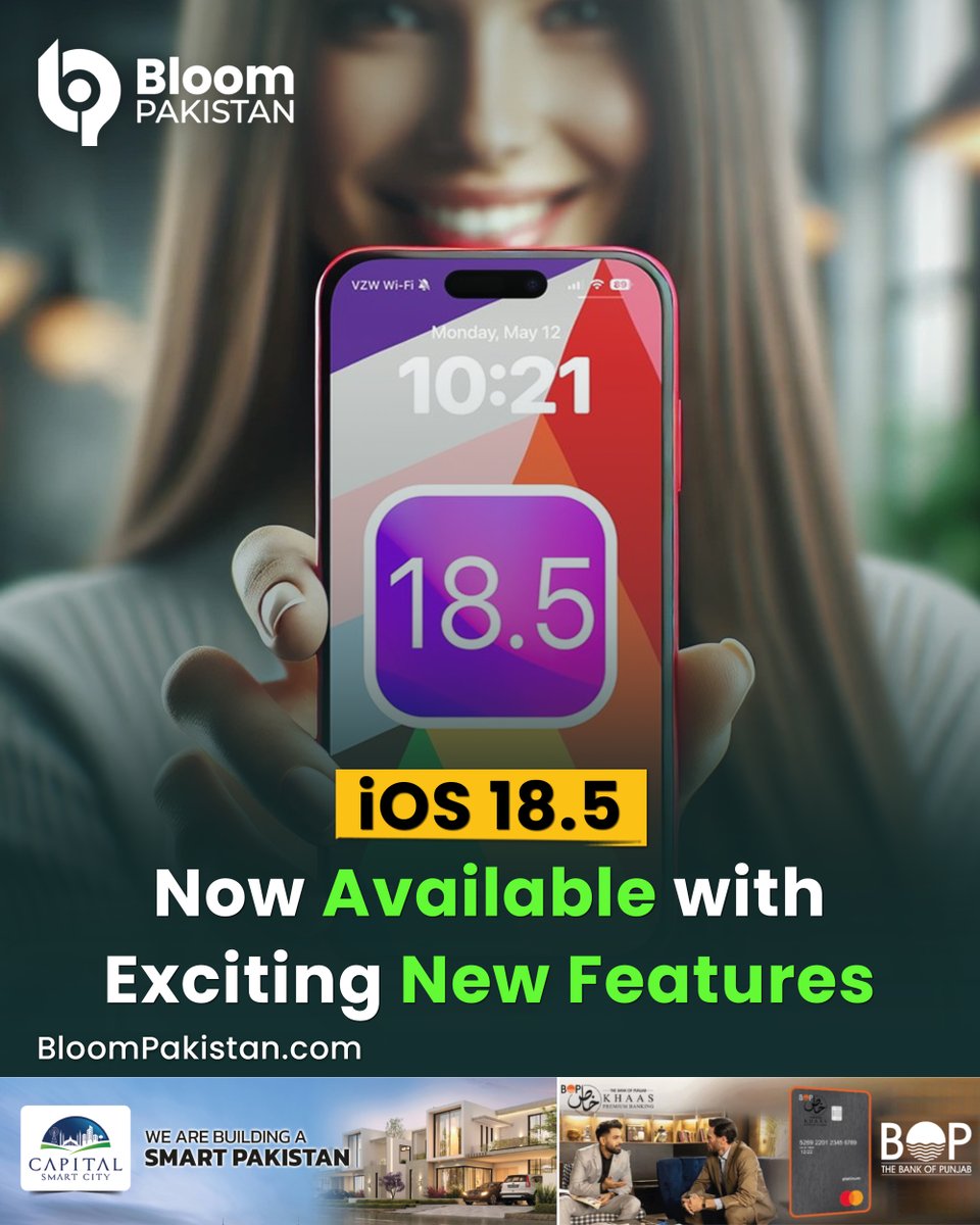 bloom_pakistan's tweet photo. iOS 18.5 Now Available with Exciting New Features

#BloomPakistan @Apple #apple #IOS #iOS18_5 #AppleUpdate #iOSNewFeatures #iPhoneUpdate #TechNews #AppleLaunch

Read More:
https://t.co/N1fAtdz3kX https://t.co/C7hjhI4yc7