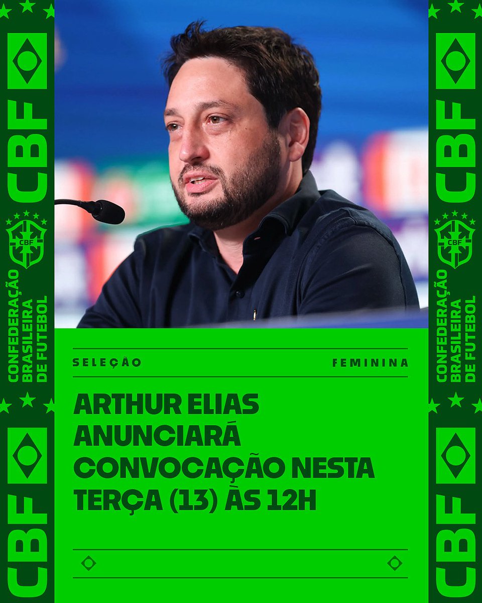 Com transmissão ao vivo da CBF TV 📺, o treinador Arthur Elias divulgará a lista de atletas que comporão o elenco da nossa Seleção 🇧🇷 nos confrontos contra o Japão 🇯🇵, aqui no Brasil.

Acompanhe ao vivo a partir das 12h ⏰!