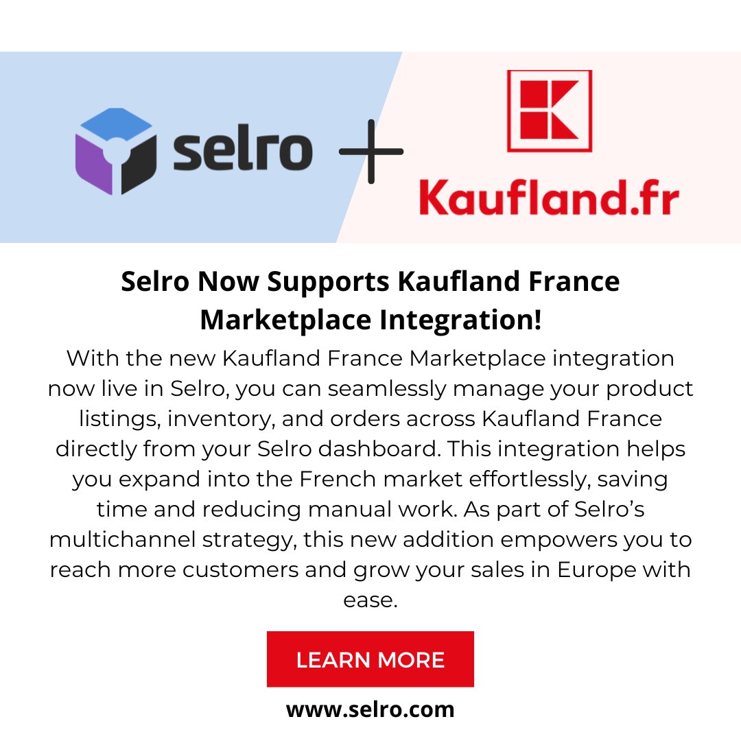 🚀 #Selro now integrates with Kaufland Marketplace in:
🇩🇪 🇫🇷 🇸🇰 🇨🇿 🇵🇱 🇦🇹
Manage listings, inventory &amp; orders in one place.
Expand to new markets with ease! 🌍

🔗 Get started: help.selro.com/en/articles/86…
#ecommerce #multichannel #Kaufland