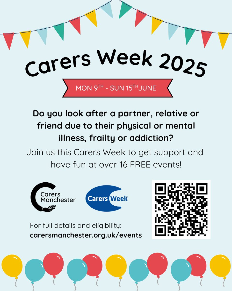 HelenLSturman's tweet image. Carers Week (9th-15th June) is a chance for unpaid carers to have fun, get support, and be recognised for their hard work.
There are over 16 FREE events happening across Manchester and online.
For more information about all Carers Week events, visit carersmanchester.org.uk/events/