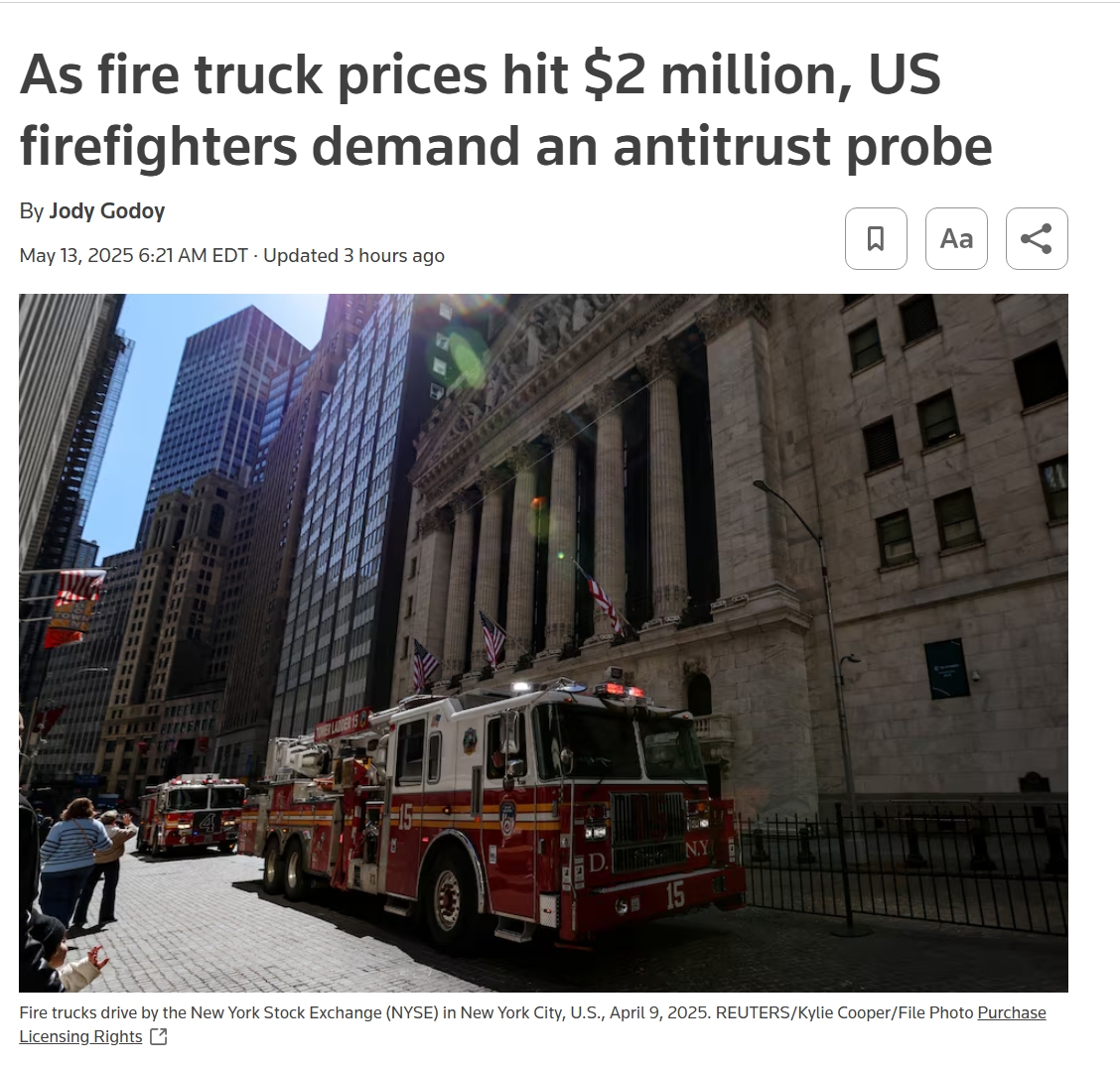 American Economic Liberties Project (@econliberties) on Twitter photo 🚨Along with <a href="/IAFFofficial/">International Association of Fire Fighters</a>, we’re urging <a href="/FTC/">FTC</a> & <a href="/JusticeATR/">Antitrust Division</a> to investigate consolidation in the fire truck & emergency vehicle industry
Private equity roll-ups have gutted competition — driving up costs, delaying delivery, and putting fire fighters and communities at risk🧵 🚨Along with <a href="/IAFFofficial/">International Association of Fire Fighters</a>, we’re urging <a href="/FTC/">FTC</a> & <a href="/JusticeATR/">Antitrust Division</a> to investigate consolidation in the fire truck & emergency vehicle industry
Private equity roll-ups have gutted competition — driving up costs, delaying delivery, and putting fire fighters and communities at risk🧵