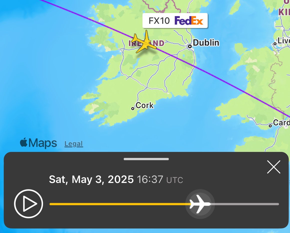 flightsxtd's tweet image. 3 May, 2025
@AirNav_Ireland assisted FedEx flight FX10 from Memphis to Paris through Irish airspace – even though it was illegally carrying three shipments of F-35 combat jet parts for delivery to Nevatim IDF base
@SimonHarrisTD says these flights aren’t happening