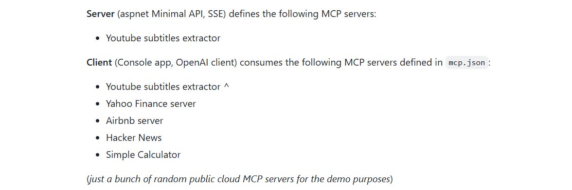 A small MCP Client &amp; Server example in C# I built to learn the SDK, it's a bit unfortunate there is no common standard for a config 🫤 github.com/EgorBo/McpClie…