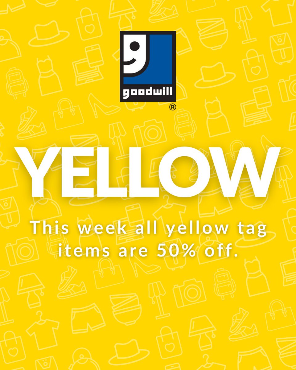 💛 Yellow tag items are 50% off all week! 💛

Stop by your local Goodwill and see what treasures you can find. With new items added daily, there’s always something fresh waiting on the sales floor.