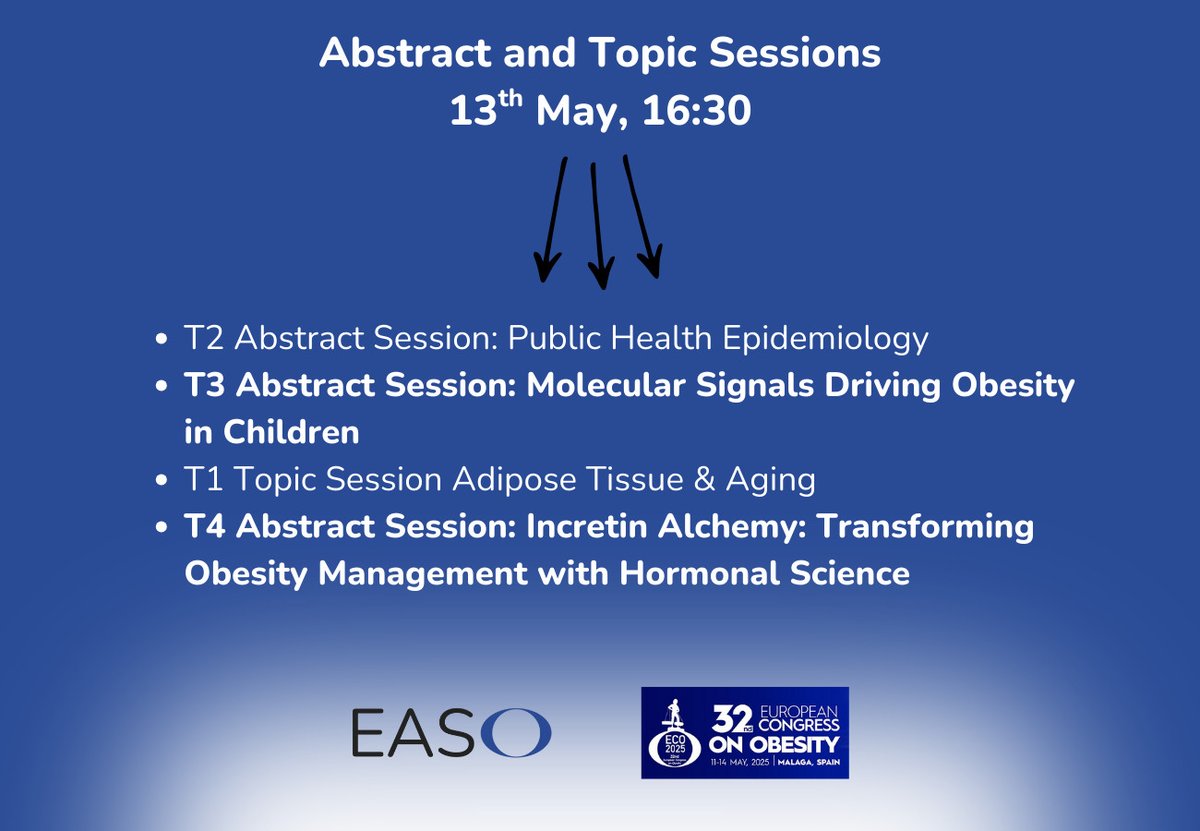 EASO (@easoobesity) on Twitter photo The final Abstract Sessions and Topic Sessions for today begin at 16:30.
Which track will you attend?
<a href="/AntjeKorner/">Antje Körner</a> <a href="/ASOIreland/">ASOI</a> <a href="/CiliusEsmann/">Cilius E Fonvig</a> <a href="/DrPietilainen/">Kirsi Pietiläinen</a> <a href="/AndreeaCiudin1/">Andreea Ciudin</a> <a href="/busetto_luca/">Luca Busetto</a> The final Abstract Sessions and Topic Sessions for today begin at 16:30.
Which track will you attend?
<a href="/AntjeKorner/">Antje Körner</a> <a href="/ASOIreland/">ASOI</a> <a href="/CiliusEsmann/">Cilius E Fonvig</a> <a href="/DrPietilainen/">Kirsi Pietiläinen</a> <a href="/AndreeaCiudin1/">Andreea Ciudin</a> <a href="/busetto_luca/">Luca Busetto</a>