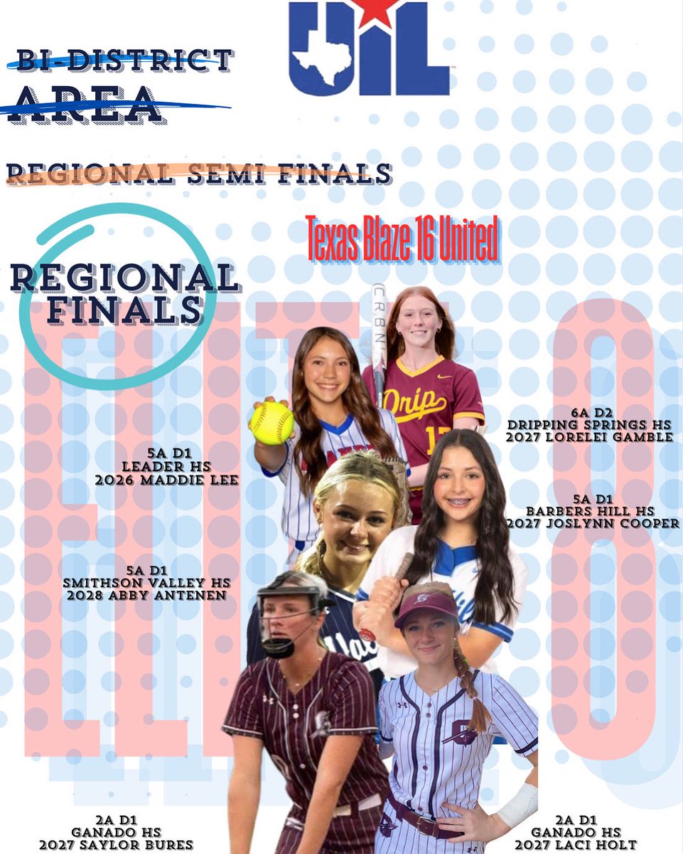 These Bladdies are on to round 4 of the playoffs for regional finals! Good luck, ladies! #bBlaze #bCommitted #BlazeOn #letsgoooo <a href="/MadelynLee88/">Madelyn Lee</a> <a href="/abby_antenen/">Abby Antenen 2028</a> <a href="/saylor_bures/">Saylor Bures</a> <a href="/loreleigamble20/">Lorelei (Lolo) Gamble</a> <a href="/cooper_joslynn/">JosLynn Cooper</a> <a href="/laciholt08/">Laci holt/NCAA ID# 2508686630</a> <a href="/C_robertson10/">Cory Robertson</a> <a href="/BlazeFastpitch/">Texas Blaze</a>
